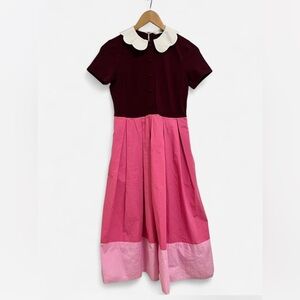 eShakti Retro vintage-look pink and burgundy midi dress size 2 XS